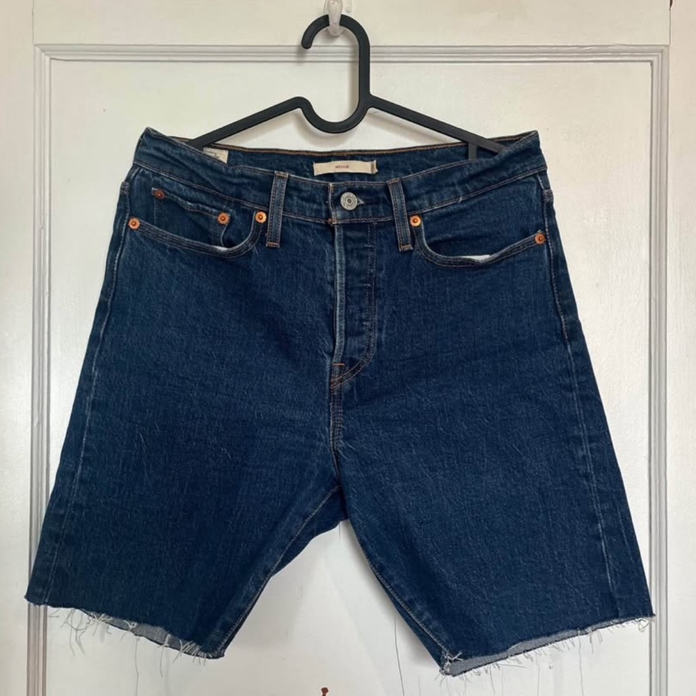 Levi's Wedgie Blue Jean Shorts Raw Frayed Hem